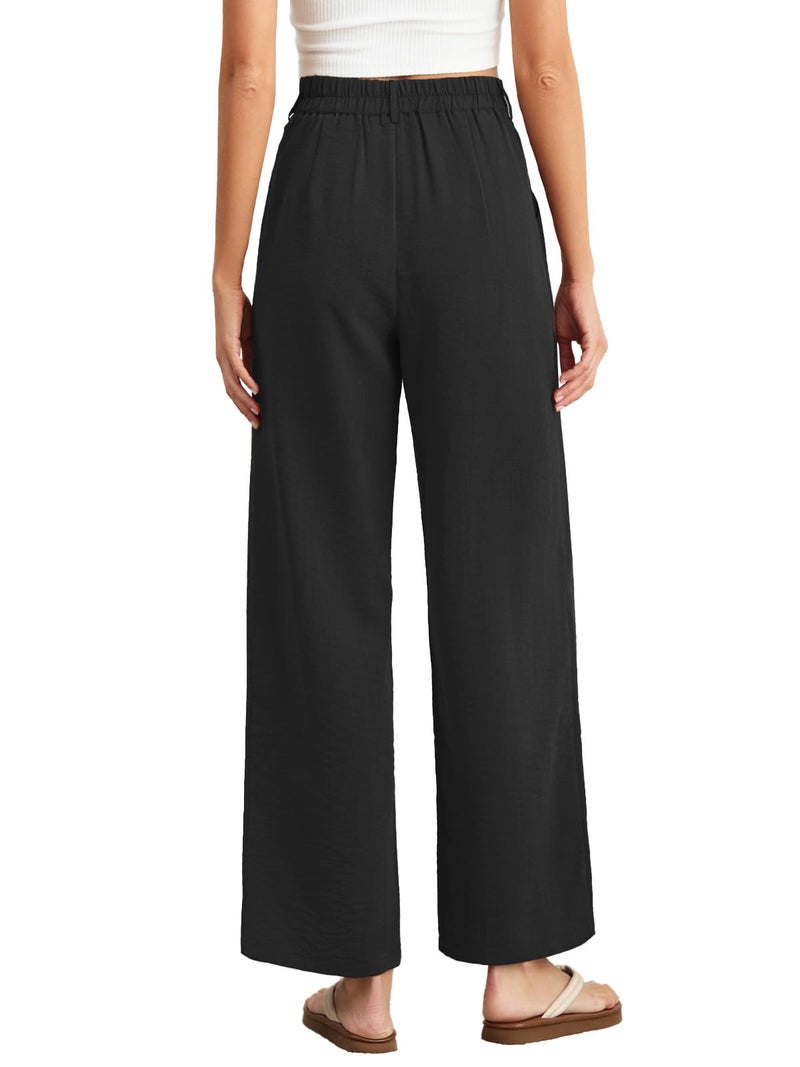 Feiersi Women's Wide Leg Pants Casual High Waisted Slacks Straight Dressy Pants Palazzo Trousers with Pockets(Black,Large) - Image 5