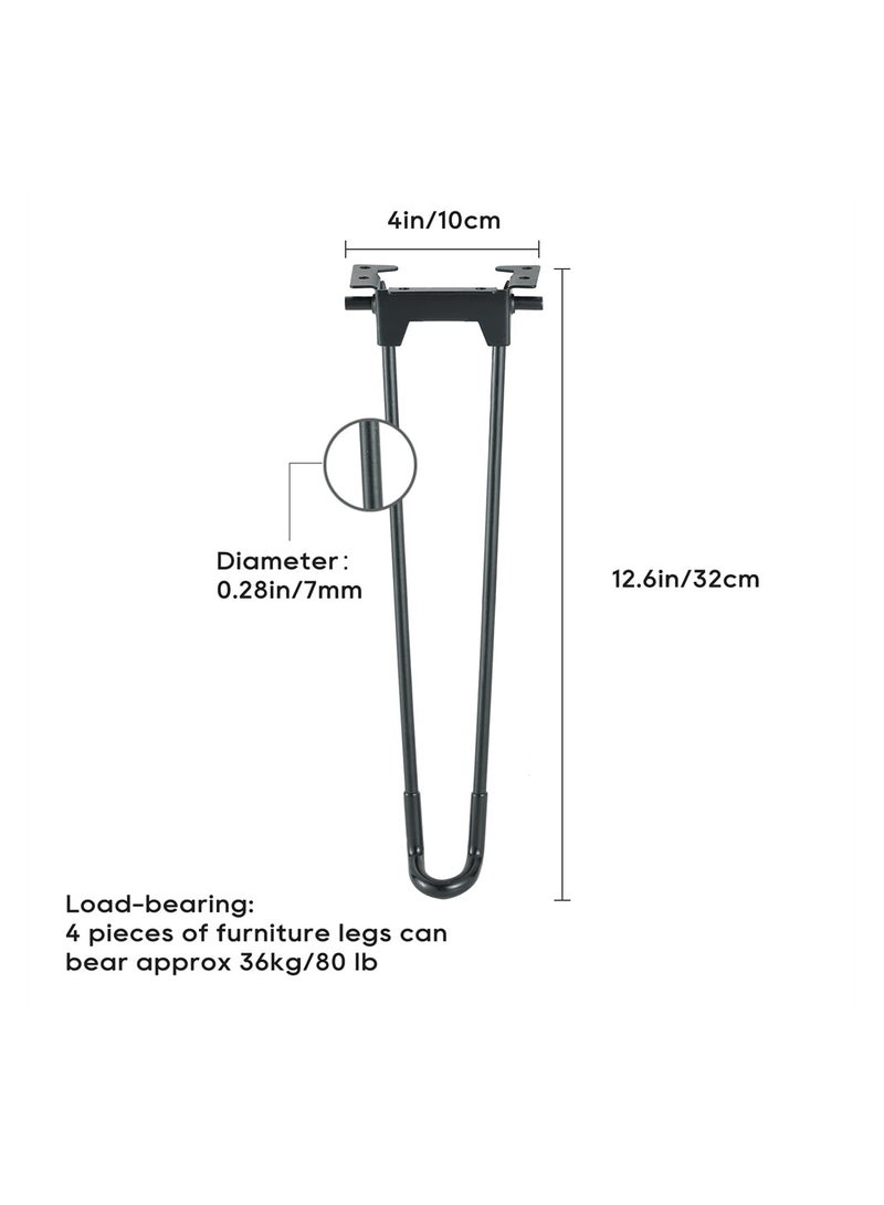SYOSI Folding Hairpin Table Legs, 12.6 Inch Heavy Duty Metal Folding Furniture Feet for Furniture, Sofa, Bed, Cabinet, Home DIY Projects, with Mounting Screw, Black, 4PCS  - Image 2