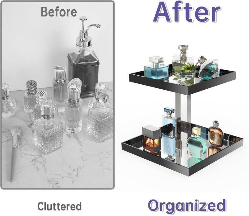 NiHome Acrylic Perfume Display Organizer, 2-Tier Cologne Organizer, Makeup Holder with Mirrored Base, Handmade Vanity Storage Versatile Countertop Tray for Cosmetics Toiletries, Black - Image 4