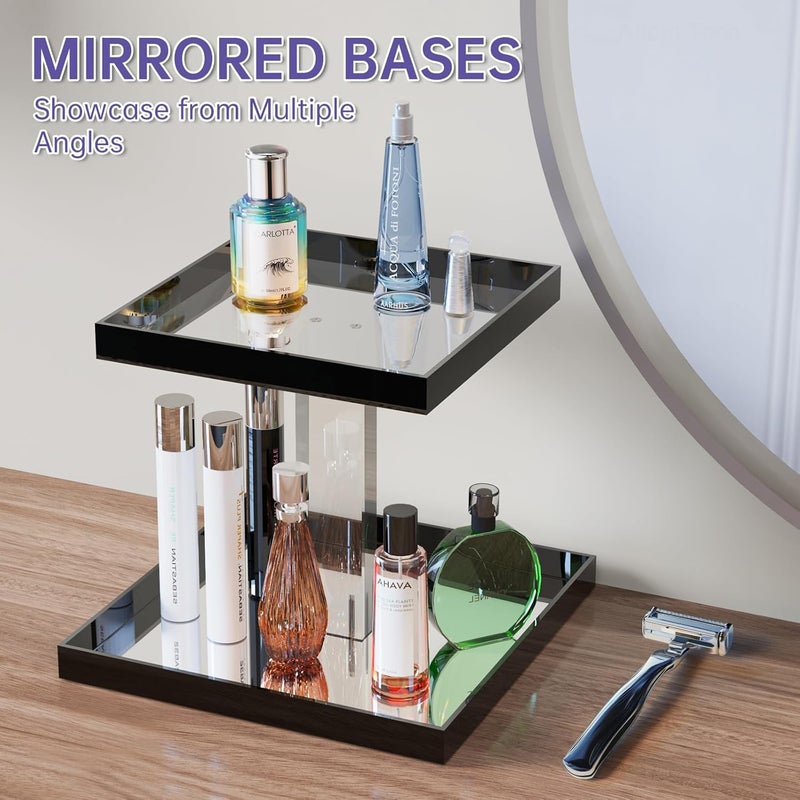 NiHome Acrylic Perfume Display Organizer, 2-Tier Cologne Organizer, Makeup Holder with Mirrored Base, Handmade Vanity Storage Versatile Countertop Tray for Cosmetics Toiletries, Black - Image 5