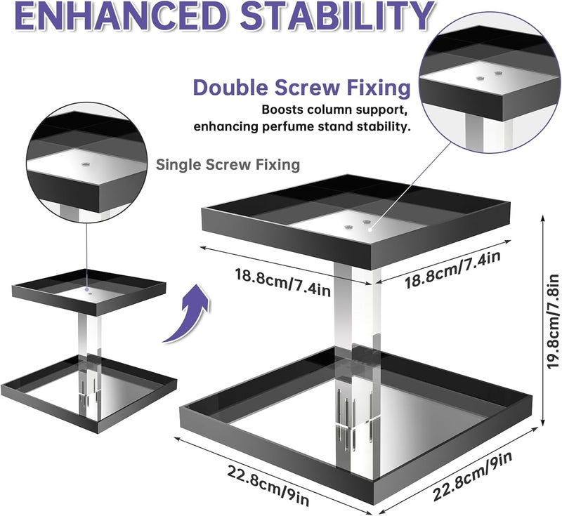 NiHome Acrylic Perfume Display Organizer, 2-Tier Cologne Organizer, Makeup Holder with Mirrored Base, Handmade Vanity Storage Versatile Countertop Tray for Cosmetics Toiletries, Black - Image 3