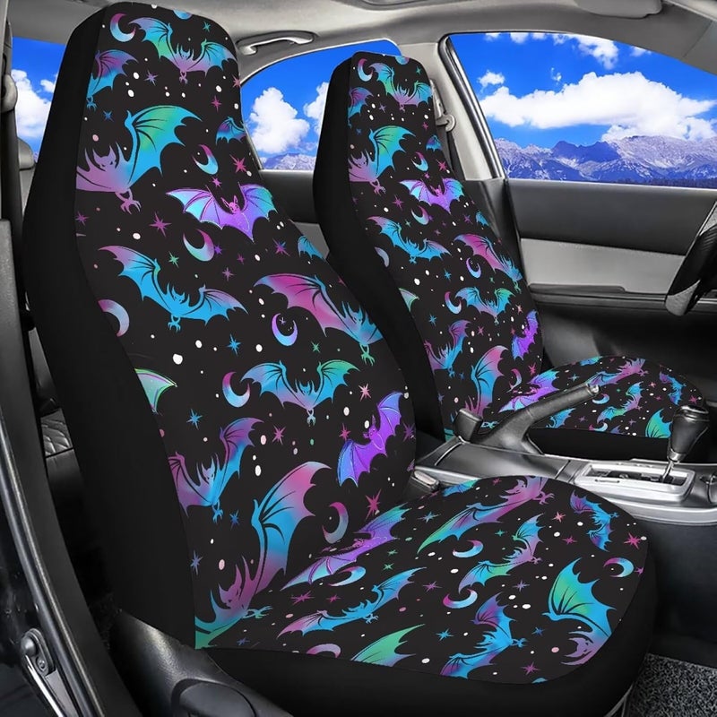 TOADDMOS Halloween Decorative Front Seat Covers for Cars Hippie Bat Bucket Seat Covers Universal Fits Most Vehicles,Trucks,SUVs,Vans All Weather Saddle Blanket Cushion Cover - Image 2
