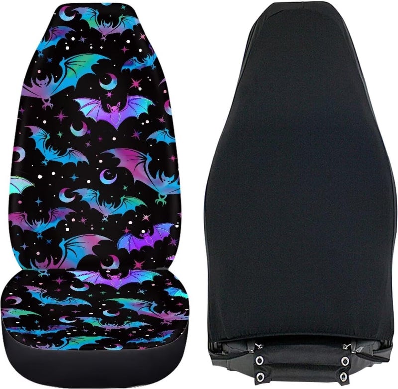 TOADDMOS Halloween Decorative Front Seat Covers for Cars Hippie Bat Bucket Seat Covers Universal Fits Most Vehicles,Trucks,SUVs,Vans All Weather Saddle Blanket Cushion Cover - Image 3
