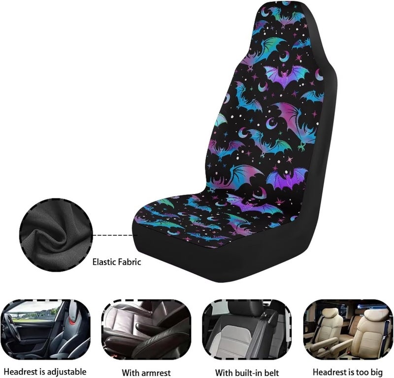 TOADDMOS Halloween Decorative Front Seat Covers for Cars Hippie Bat Bucket Seat Covers Universal Fits Most Vehicles,Trucks,SUVs,Vans All Weather Saddle Blanket Cushion Cover - Image 5
