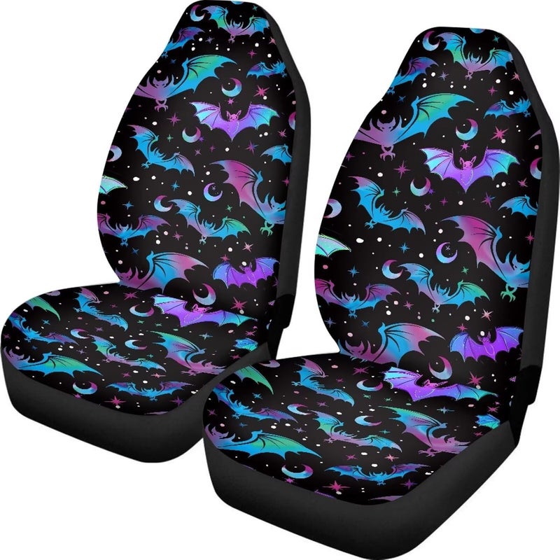 TOADDMOS Halloween Decorative Front Seat Covers for Cars Hippie Bat Bucket Seat Covers Universal Fits Most Vehicles,Trucks,SUVs,Vans All Weather Saddle Blanket Cushion Cover - Image 1