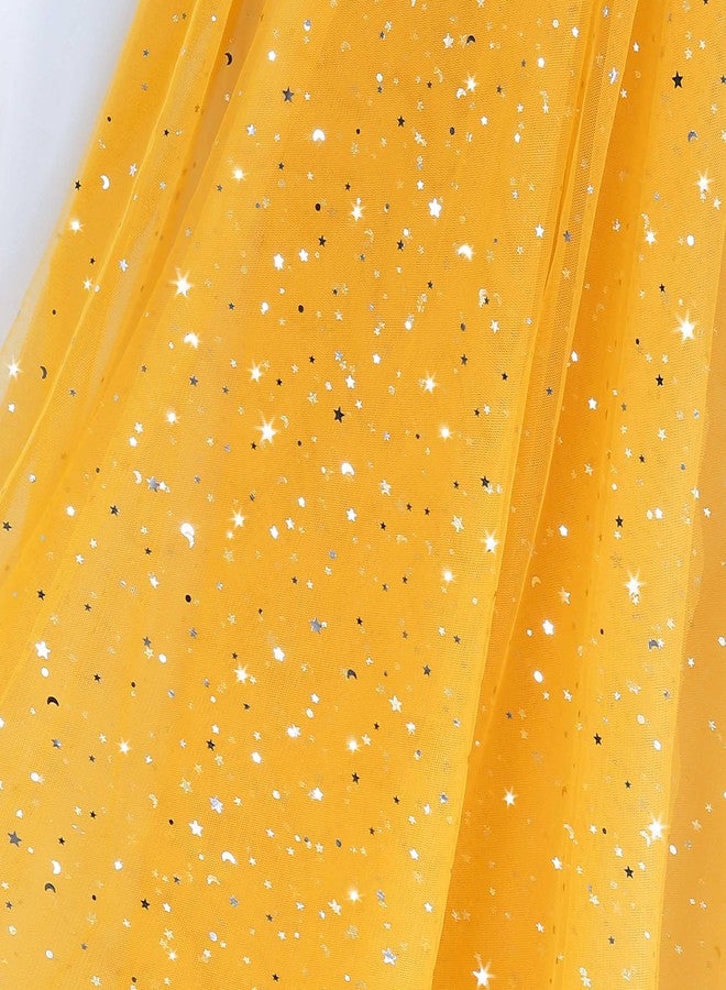 Homiest Glitter Tulle Fabric Rolls with Star Moon Sequin, 10 Yards x 54 Inch Wide Tulle Bolt Gold Rolls, Bulk for Tutu Skirt Bridal Veil Wedding Arch Party Decorations - Image 1