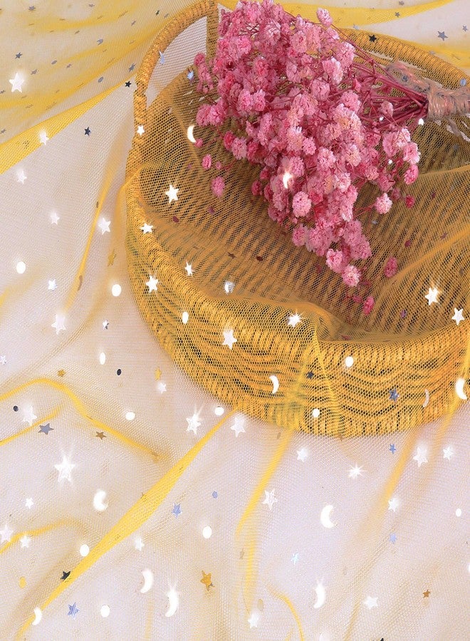 Homiest Glitter Tulle Fabric Rolls with Star Moon Sequin, 10 Yards x 54 Inch Wide Tulle Bolt Gold Rolls, Bulk for Tutu Skirt Bridal Veil Wedding Arch Party Decorations - Image 2
