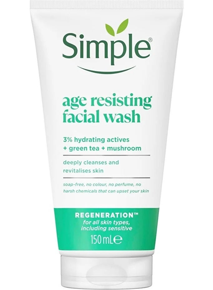 Simple Regeneration Age Resisting Facial Wash with green tea and prebiotic cleanser for revived and revitalised skin 150 ml - Image 1