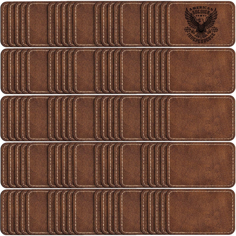 MAPRIAL 100 Pack Blank Leatherette Patches with Adhesive, Rectangle Laser Engravable Faux Leather Patch for Hats Custom, Fabric Repair Sew, Engraving Materials, Gifts, DIY (Rustic, 3 x 2 in) - Image 1