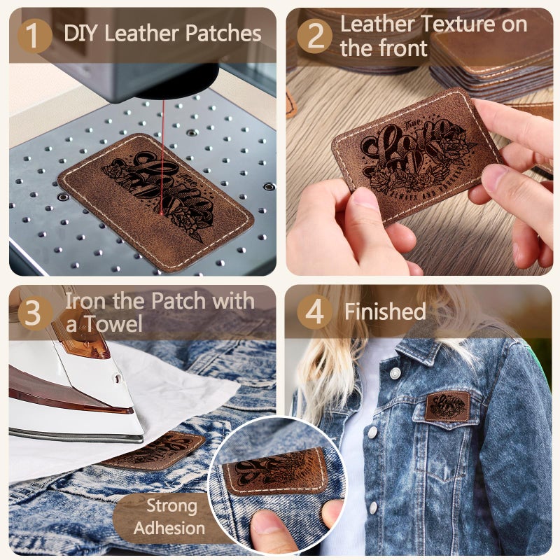 MAPRIAL 100 Pack Blank Leatherette Patches with Adhesive, Rectangle Laser Engravable Faux Leather Patch for Hats Custom, Fabric Repair Sew, Engraving Materials, Gifts, DIY (Rustic, 3 x 2 in) - Image 5