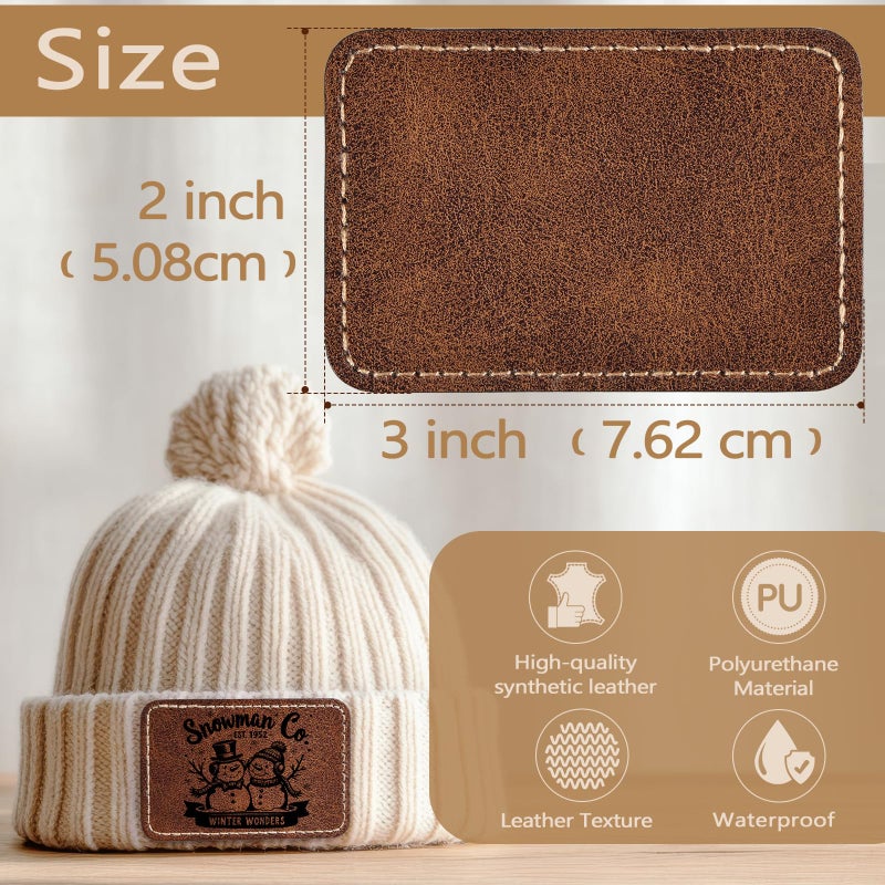 MAPRIAL 100 Pack Blank Leatherette Patches with Adhesive, Rectangle Laser Engravable Faux Leather Patch for Hats Custom, Fabric Repair Sew, Engraving Materials, Gifts, DIY (Rustic, 3 x 2 in) - Image 2