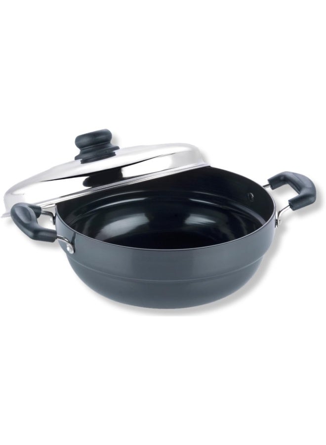 Vinod Hard Anodized 6 pcs Multi Kadai with Stainless Steel Lid, 2 Idli Plates, 2 Dhokla Plates and 1 Patra Plate - Silver (Induction and Gas Stove Friendly) - Image 1