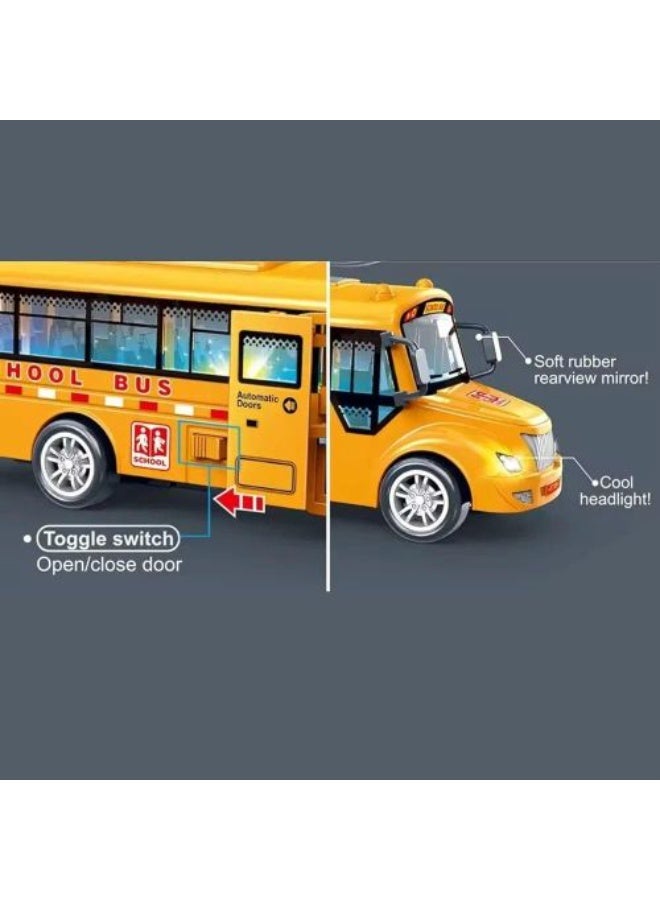 School Bus Toy with Lights and Sounds, Pull Back Function, Openable Doors, Yellow, Kids Toy - Image 4