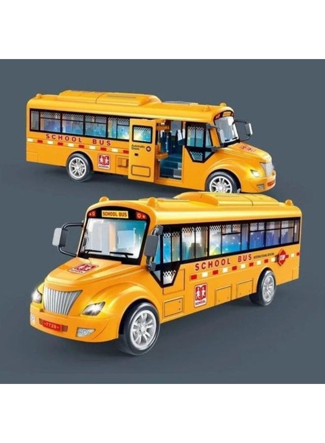 School Bus Toy with Lights and Sounds, Pull Back Function, Openable Doors, Yellow, Kids Toy - Image 5