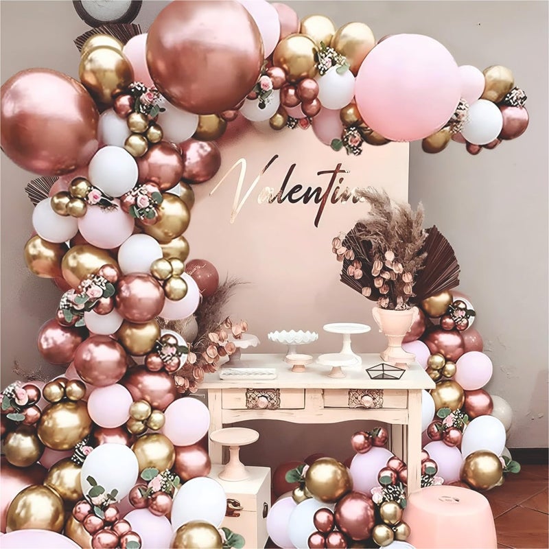 YOURS DECOR 56 Pcs Set of Pink Rose gold balloons garland kit for Birthday decoration Anniversary Celebration Baby Shower Home Party Decoration items - Image 1