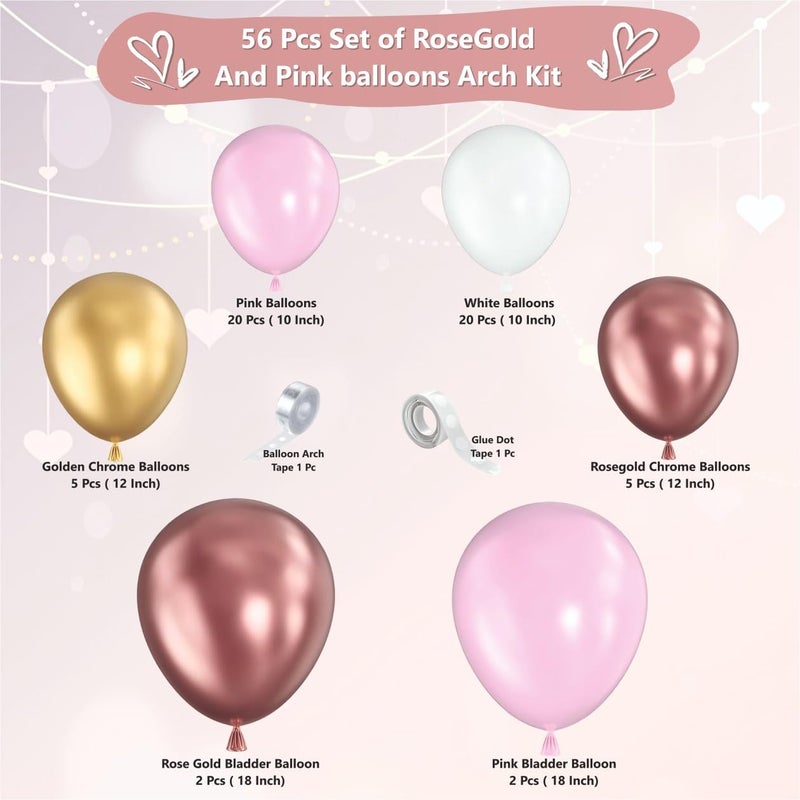 YOURS DECOR 56 Pcs Set of Pink Rose gold balloons garland kit for Birthday decoration Anniversary Celebration Baby Shower Home Party Decoration items - Image 2