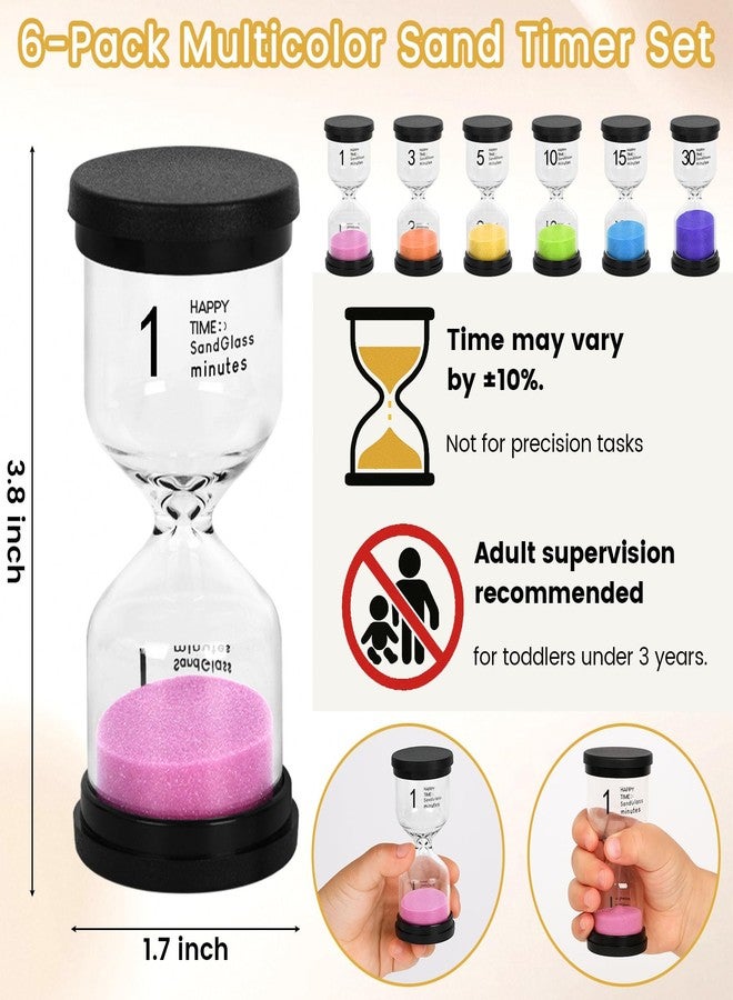 شيندل مؤقتات رملية من شينديل، 6 قطع، ساعات رملية ملونة، مؤقتات 1/3/5/10/15/30 دقيقة، ساعة رملية لألعاب الأطفال، الفصول الدراسية، المطبخ، الطبخ، المكتب - Image 2
