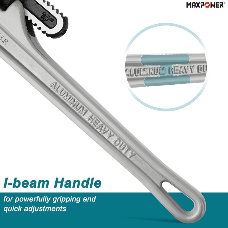 Max Power Pipe Wrench 10-Inch, 40% Lighter Aluminum Adjustable Plumbing Wrench - Image 4
