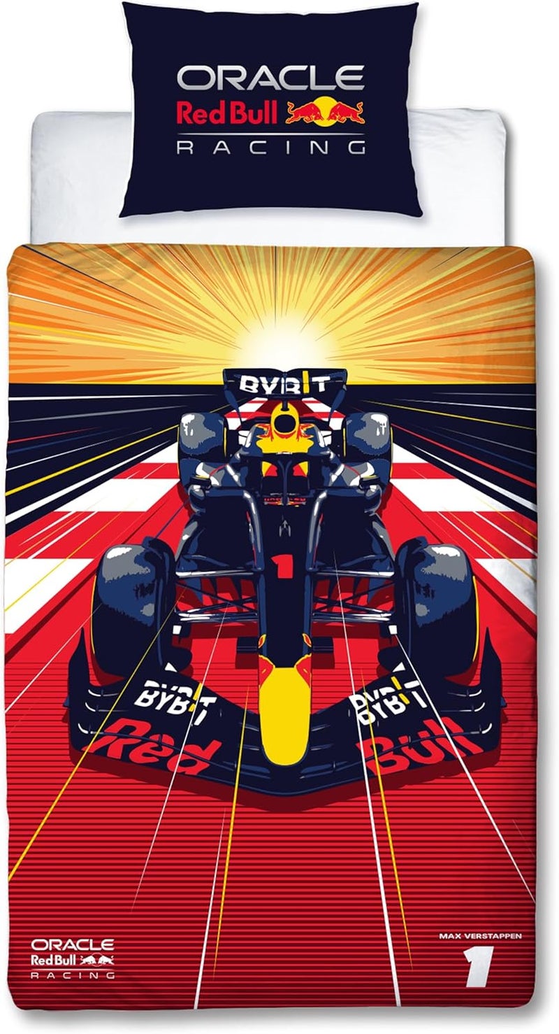 Character World Oracle Red Bull Racing Official Single Duvet Cover Set | Speed Design Reversible 2 Sided Bedding Including Matching Pillow Case Single Bed Set | Polycotton - Image 2