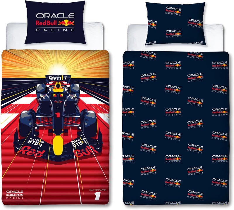 Character World Oracle Red Bull Racing Official Single Duvet Cover Set | Speed Design Reversible 2 Sided Bedding Including Matching Pillow Case Single Bed Set | Polycotton - Image 1