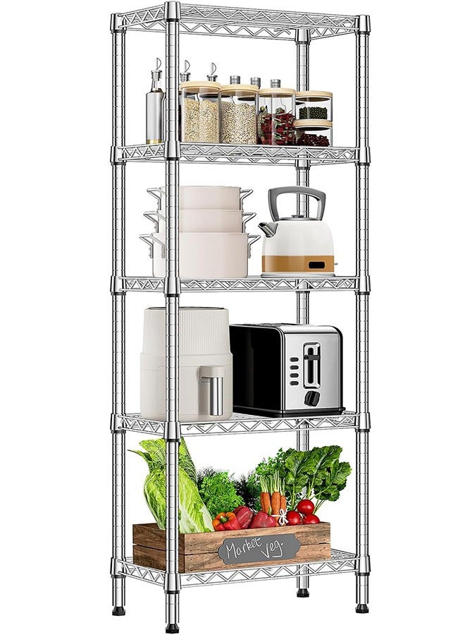 GoldenLike  رف تخزين مكون من 5 طبقات، وحدة رفوف تخزين سلكية، رف تخزين للمطبخ، أرفف تخزين معدنية قائمة بذاتها للمطبخ والحمام وغرفة الغسي - Image 1