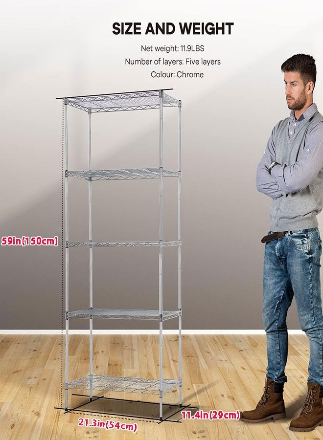 GoldenLike  رف تخزين مكون من 5 طبقات، وحدة رفوف تخزين سلكية، رف تخزين للمطبخ، أرفف تخزين معدنية قائمة بذاتها للمطبخ والحمام وغرفة الغسي - Image 3