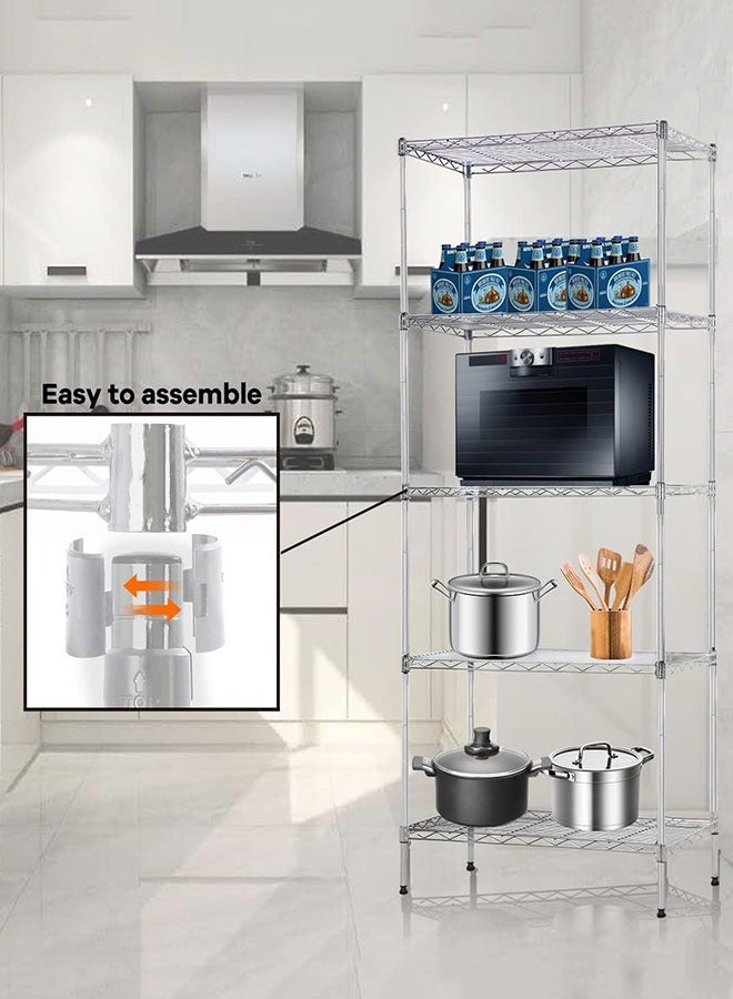 GoldenLike  رف تخزين مكون من 5 طبقات، وحدة رفوف تخزين سلكية، رف تخزين للمطبخ، أرفف تخزين معدنية قائمة بذاتها للمطبخ والحمام وغرفة الغسي - Image 5