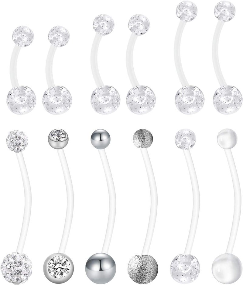 JFORYOU Pregnancy Maternity Flexible Bioplast Long Belly Button Rings Navel Retainer Body Piercing 14G 1&1/2 Inch Length Varied Style - Image 1