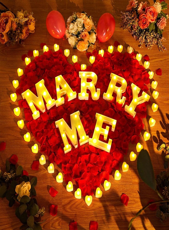 Roowest Marry Me Letters Light Proposal Decorations Set Includes 7 LED 6.3" x 5.5" Romantic Marry Me Sign and 1000 Rose Petals for Proposal Engagement Wedding Decor(Yellow Light, Red) - Image 3