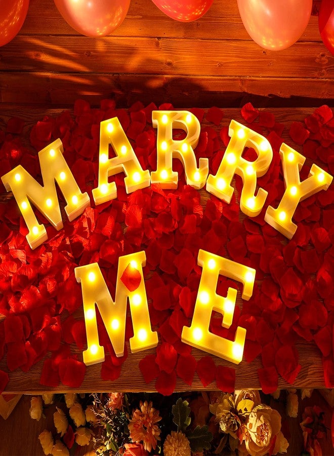 Roowest Marry Me Letters Light Proposal Decorations Set Includes 7 LED 6.3" x 5.5" Romantic Marry Me Sign and 1000 Rose Petals for Proposal Engagement Wedding Decor(Yellow Light, Red) - Image 1