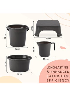 Kuber Industries Kuber Industries Set of 4 Bathroom Combo Set | Tub-Bucket-Mug & Stool Combo Set for Bathroom | Bathing Set | Bathware Set | Modern Bathroom Accessories Set | Gray  - Image 3