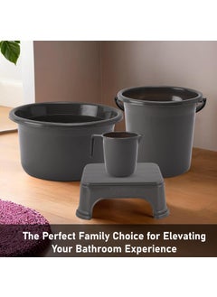 Kuber Industries Kuber Industries Set of 4 Bathroom Combo Set | Tub-Bucket-Mug & Stool Combo Set for Bathroom | Bathing Set | Bathware Set | Modern Bathroom Accessories Set | Gray  - Image 2