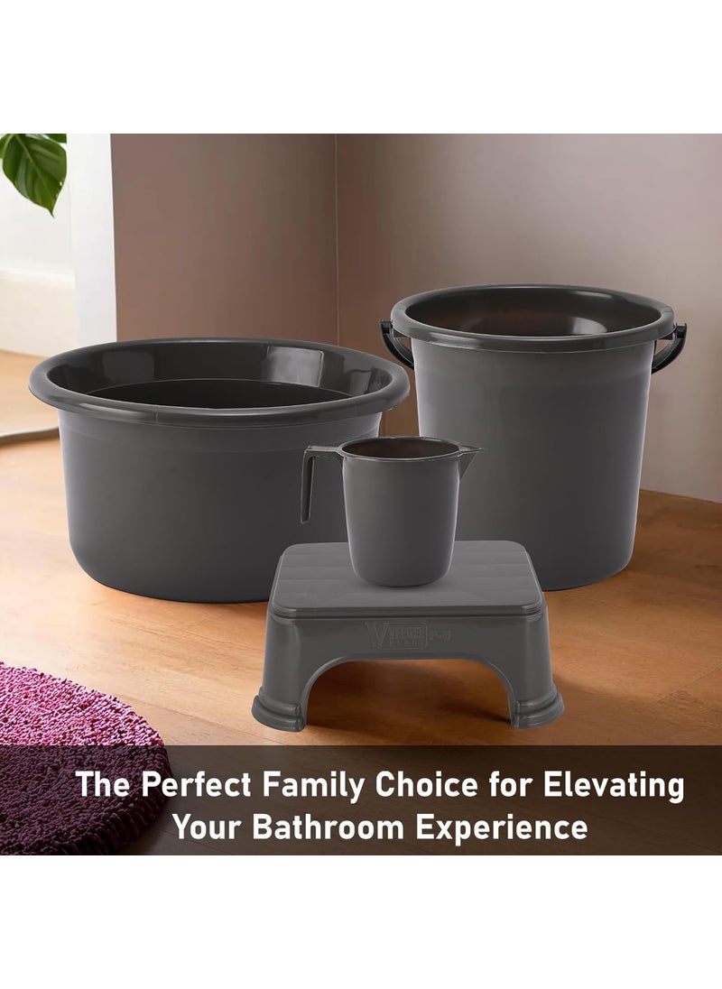 Kuber Industries Kuber Industries Set of 4 Bathroom Combo Set | Tub-Bucket-Mug & Stool Combo Set for Bathroom | Bathing Set | Bathware Set | Modern Bathroom Accessories Set | Gray  - Image 2