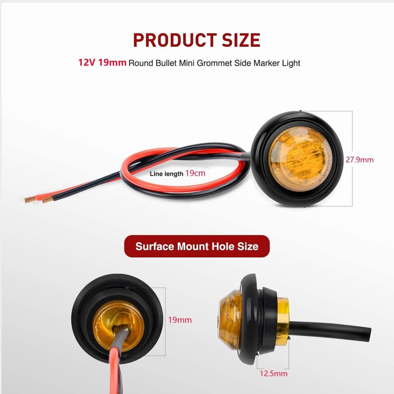 Gebildet 12 V Round Outline LED Front Rear Side Indicator Bullet Marker Light (Yellow) Pack of 10 - Image 4