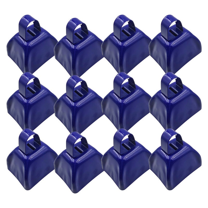 Mini Cow Bells: 12 Pack Loud And Clear Sound Noise Makers - Sturdy Metal Construction Compact Portable Noise Makers For Sports Events, Parties, Music Classes - Image 1