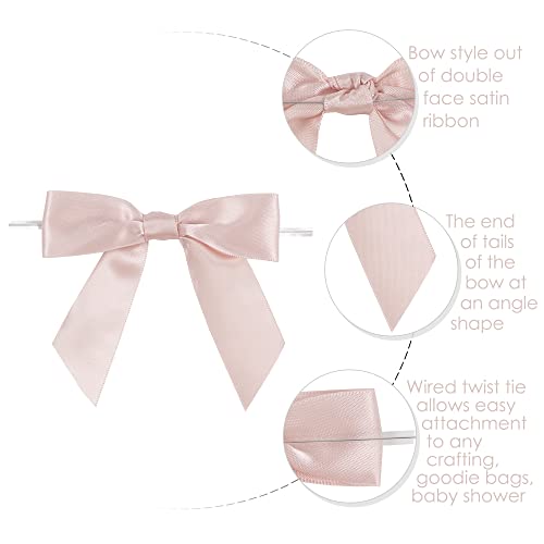 AIMUDI 5 Colors Dusty Rose Twist Tie Bows 3.5" Premade Satin Ribbon Bows for Gift Wrapping Pre-Tied Rose Pink Bows for Crafts, Wedding Decor, Baby Shower, Birthday, Bridal Shower Favors - 50 Counts - Image 5