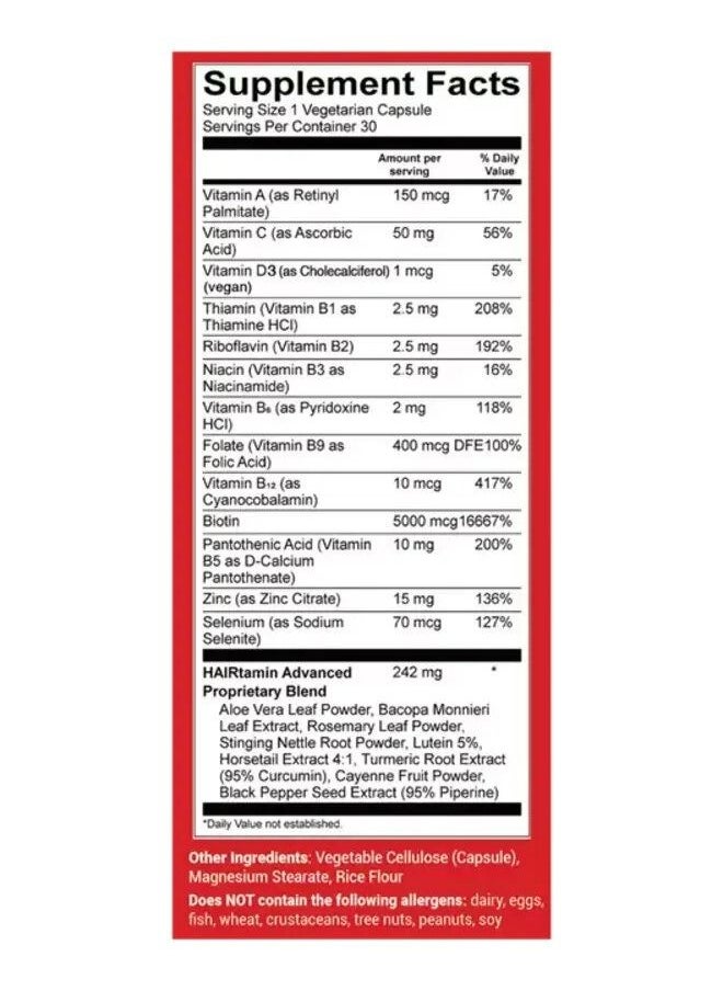 HAIRTAMIN - Hair Advanced Formula Dietary Supplement 30 Capsules - Image 1