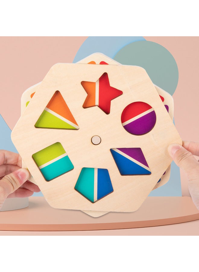 لوحة مطابقة الألوان على شكل لوحة تعليم التنوير في مرحلة الطفولة المبكرة، لوحة معرفية خشبية، ألعاب خشبية، فئة التعليم المبكر، قرص دوار ملون اللون: لوحة مطابقة ألوان الشكل - Image 3