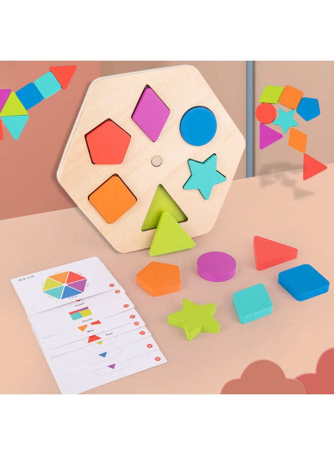 لوحة مطابقة الألوان على شكل لوحة تعليم التنوير في مرحلة الطفولة المبكرة، لوحة معرفية خشبية، ألعاب خشبية، فئة التعليم المبكر، قرص دوار ملون اللون: لوحة مطابقة ألوان الشكل - Image 1