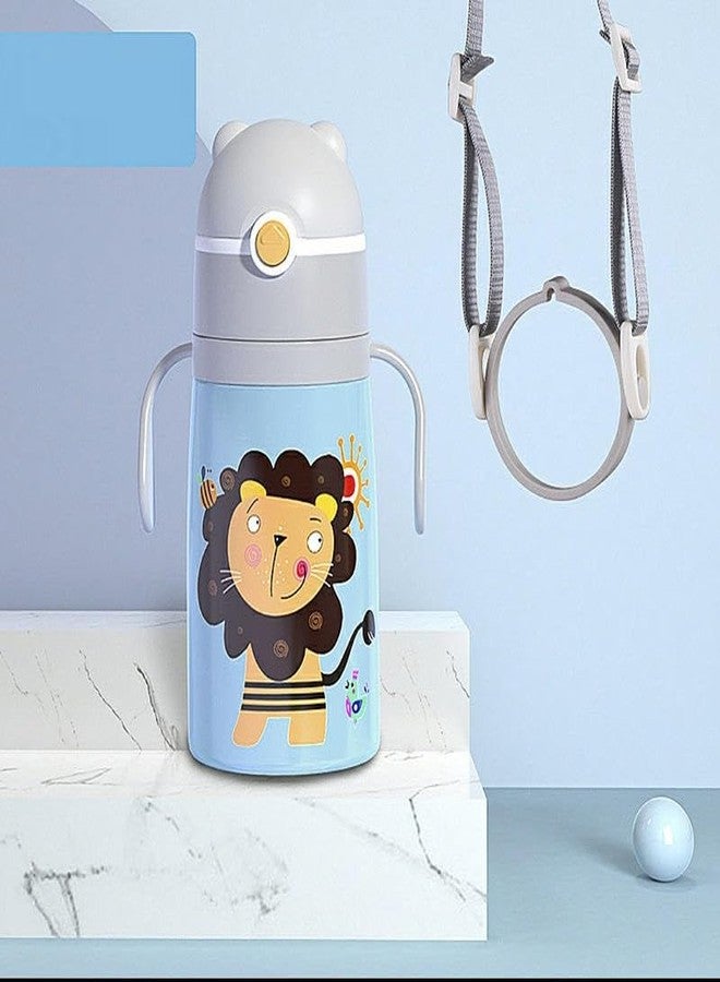 Zerya Goofy 380 ML Vacuum Thermo Seal Insulated Double Wall Steel Body Baby Sipper with One Touch Opening & Silicon Straw,Long Retention of Temperature of Hot & Cold Liquids (Light-Blue) - Image 1