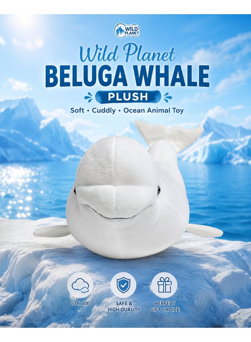 Wild Planet Beluga Whale Plush Toy 40cm Soft Stuffed Arctic Whale Animal Plush Doll for Kids Ultra Soft Cuddly Ocean Marine Wildlife Toy Realistic Beluga Whale Pillow Hugging Sleeping Companion Gift for Boys Girls Toddlers Children - Image 1
