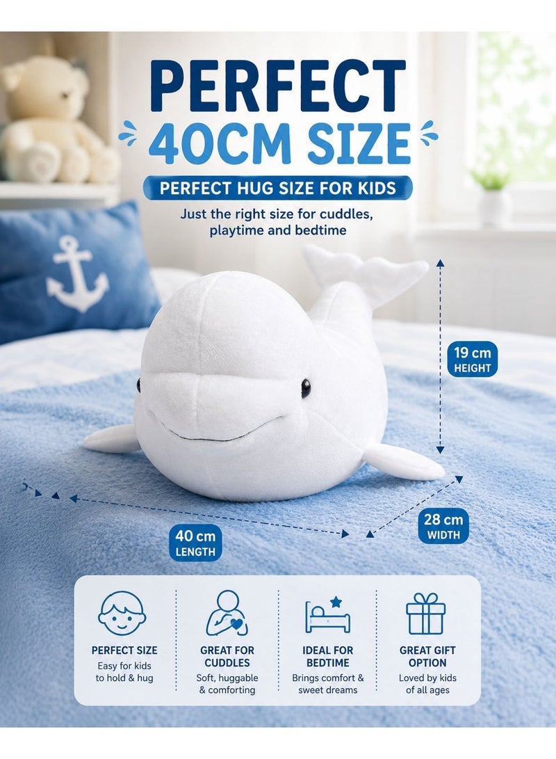 Wild Planet Beluga Whale Plush Toy 40cm Soft Stuffed Arctic Whale Animal Plush Doll for Kids Ultra Soft Cuddly Ocean Marine Wildlife Toy Realistic Beluga Whale Pillow Hugging Sleeping Companion Gift for Boys Girls Toddlers Children - Image 3