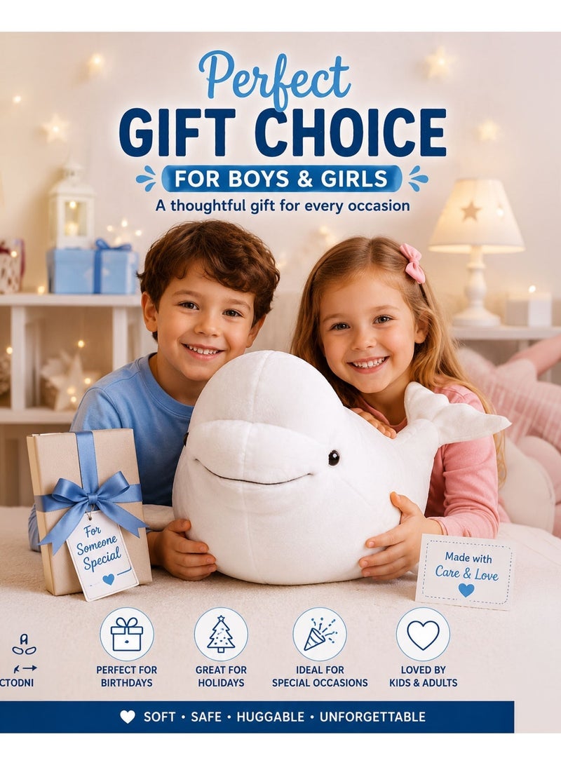 Wild Planet Beluga Whale Plush Toy 40cm Soft Stuffed Arctic Whale Animal Plush Doll for Kids Ultra Soft Cuddly Ocean Marine Wildlife Toy Realistic Beluga Whale Pillow Hugging Sleeping Companion Gift for Boys Girls Toddlers Children - Image 4