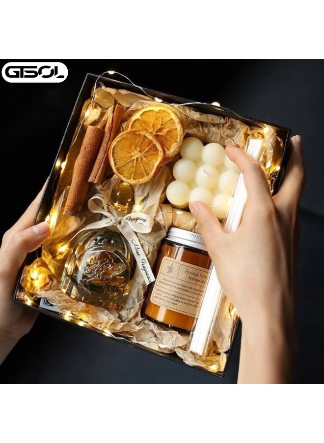 GTSOL Set of 7 Candles Gift Set Box and Aroma Reed Diffuser | Soy Wax Aromatherapy Candles with Essential Oils | Long Lasting Fragrance Candles for Birthday, Wedding, Bathroom, Yoga & Home Décor | Candle Gift Set for Christmas for Women, Mom, Wife & Friends | Relaxing Natural Candle Gift Set Aroma Set | Housewarming. Birthday - Image 1