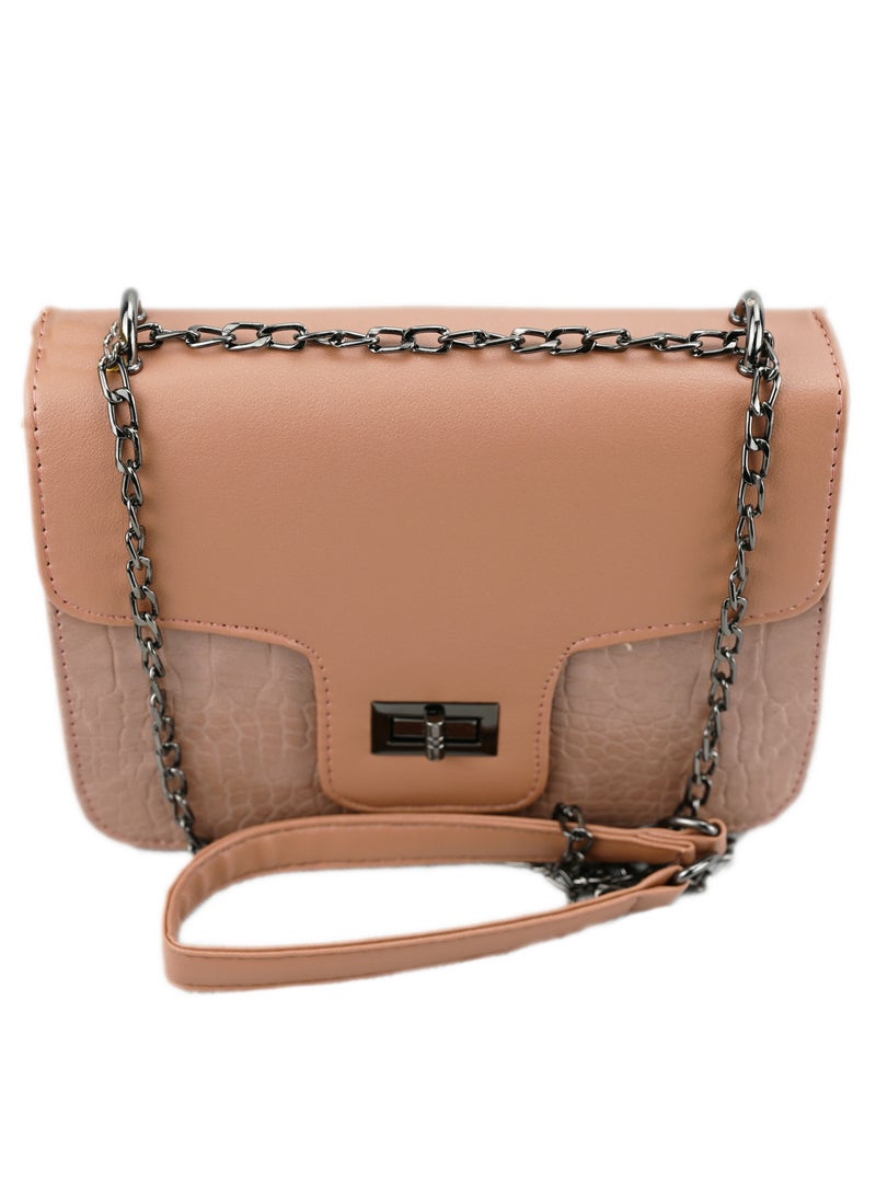 مدمجة وأنيقة مع تأثير التمساح الأنيق حقائب جلد بولي يوريثان للنساء حقيبة يد وحقيبة يد عتيقة عصرية وحقيبة نسائية حقيبة وردية غير رسمية - Image 1