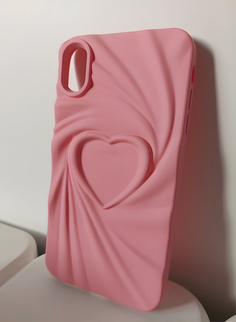 جراب خلفي فاخر لهاتف ايفون X\Xs غير لامع بتصميم قلب، مقاوم للصدمات، يحمي الكاميرا من الخدوش، بنقشة حريرية ثلاثية الأبعاد بارزة، مصنوع من مادة TPU غير لامعة عصرية، جراب سيليكون ناعم و أنيق للفتيات والسيدات لهاتف iPhone X\XS (بينك، مقاوم للصدمات) - Image 5