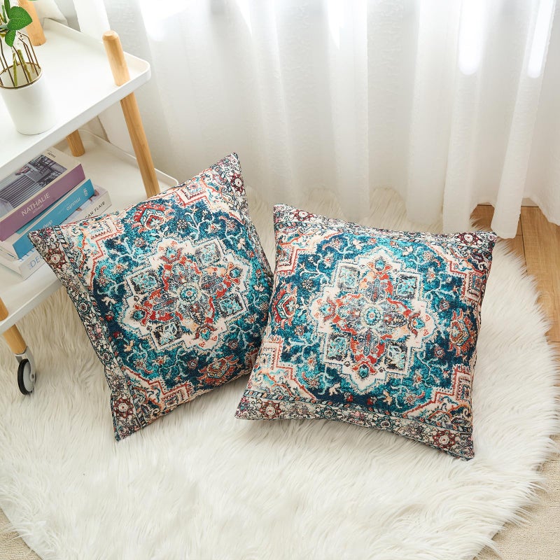 BUAEL Boho Throw Pillow Covers 20x20 inch Set of 2,Boho Vintage Carpet Pattern Antique Ethnic Decor Double Sided Pattern Cushion Cover Soft Pillow Case Living Sofa Room Bed Square Pillow Cover - Image 5