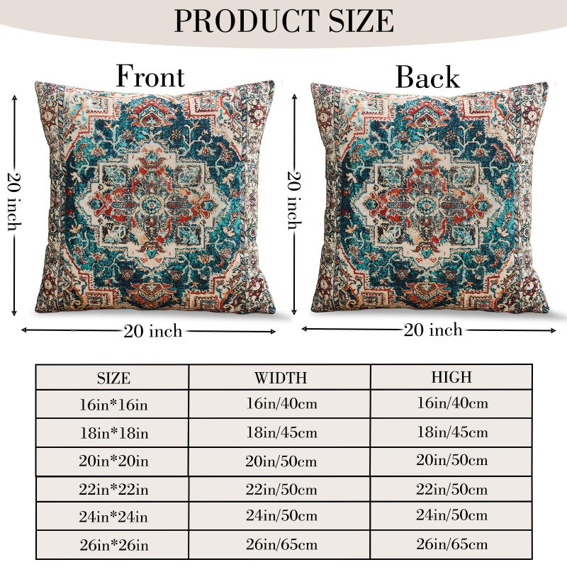 BUAEL Boho Throw Pillow Covers 20x20 inch Set of 2,Boho Vintage Carpet Pattern Antique Ethnic Decor Double Sided Pattern Cushion Cover Soft Pillow Case Living Sofa Room Bed Square Pillow Cover - Image 2