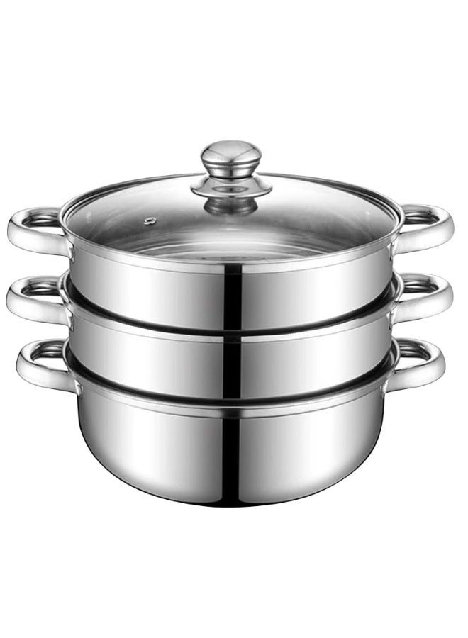 Steam Pot,3-Tier Steamer With Lid Stepped Steamer And Twin Handles,Stainless Steel Stockpot,Multifunction Large Soup Pot Cooking Pot For Living Kitchen Food Cooking,28X28CM Rice Steamer - Image 1