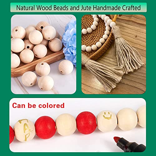 Inshreys 58in Wooden Beads Garland with Jute Tassels Boho Wall Decor Rustic Country Décor Prayer Boho Beads Big Wall Hanging Decor | Home Decor | Wall Hanging Decor | Coffee Table Decor - Image 3